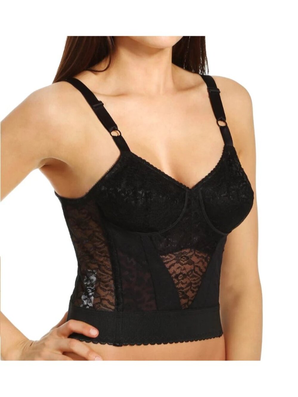 Rago 2202 Lacette Longline Wireless Expandable Cup Bra Black Size 36DD